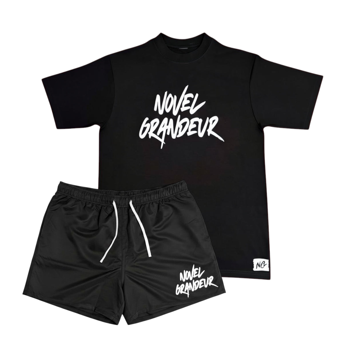 Black & White “Summer Vibes” Nylon Shorts & T Shirt Set