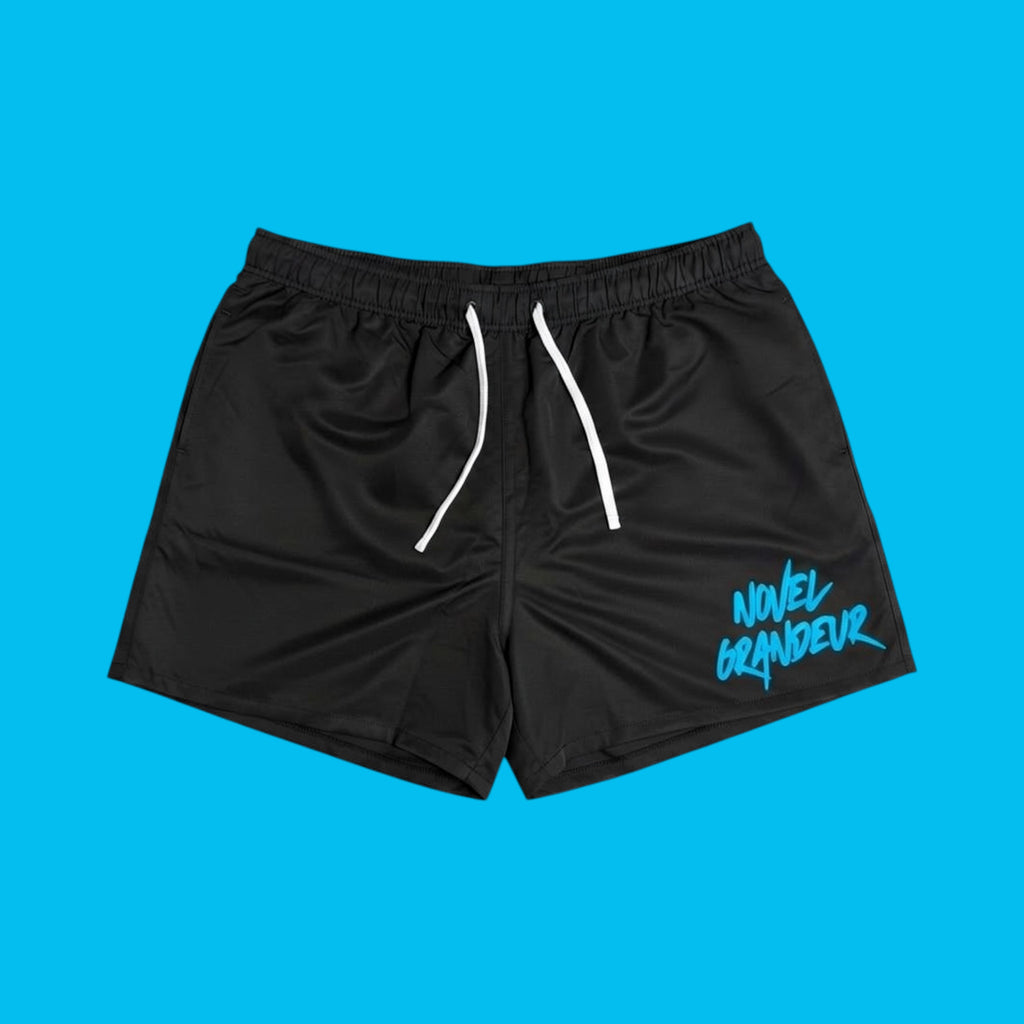 Black & Sky Blue “Summer Vybez” Nylon Shorts & T-Shirt Set
