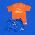 Royal Blue & Orange Novel Grandeur Nylon Shorts & T-Shirt Set