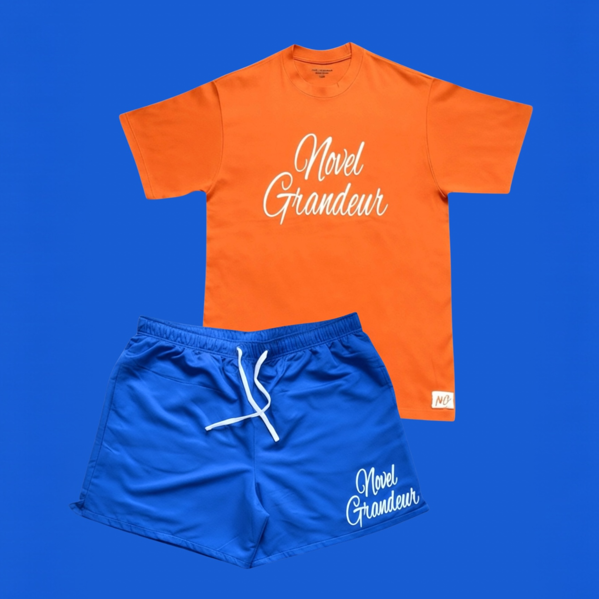 Royal Blue & Orange Novel Grandeur Nylon Shorts & T-Shirt Set
