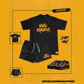Black & Gold “Summer Vibes” Nylon Shorts & T Shirt Set