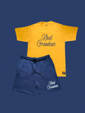 Navy Blue & Gold Novel Grandeur Shorts & T-Shirt Set
