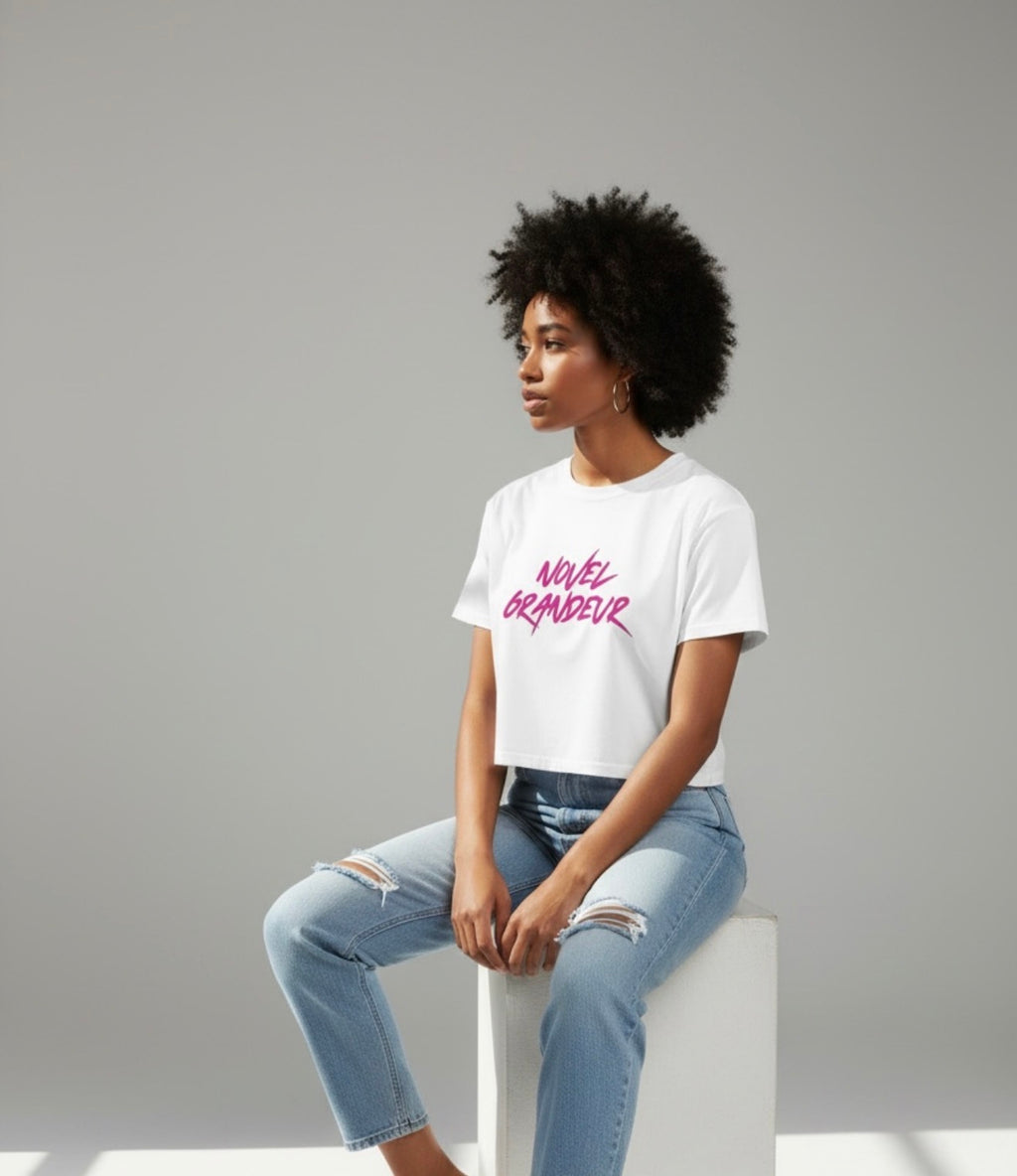 White & Pink High Waist Boxy Tee