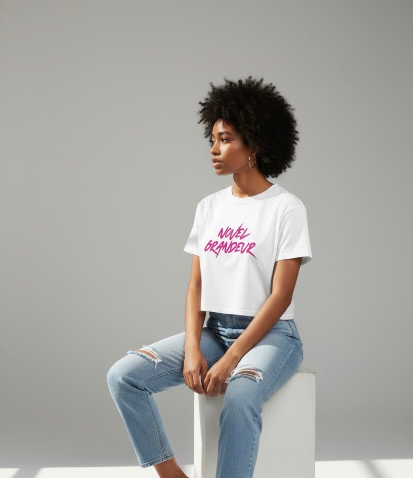 White & Pink High Waist Boxy Tee