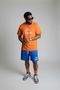 Royal Blue & Orange Novel Grandeur Nylon Shorts & T-Shirt Set