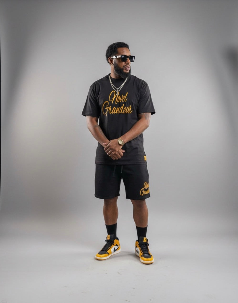 Black & Gold Novel Grandeur Shorts & T-Shirt Set