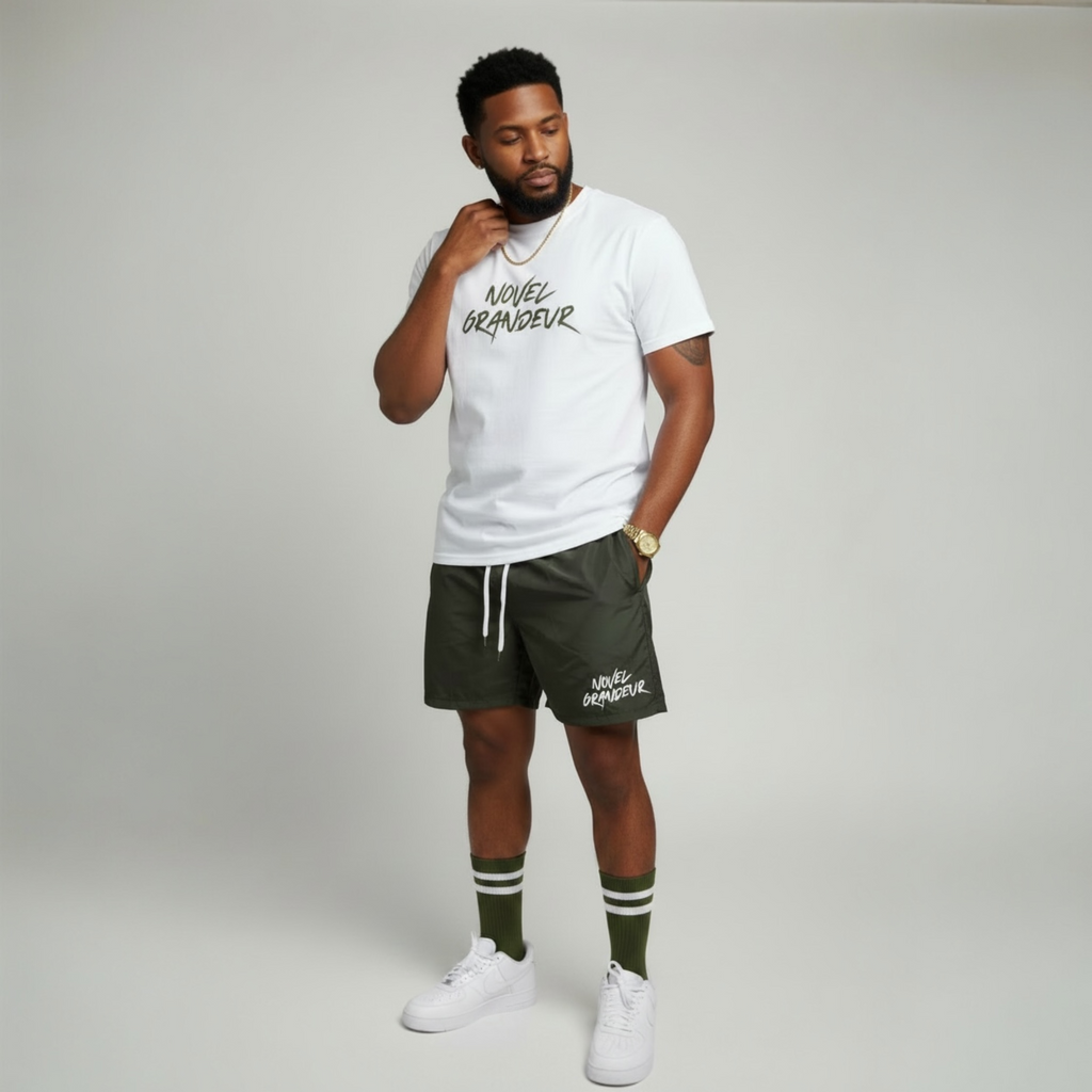 Sea Green & White “Summer Vibes” Boardshorts w/ White & Sea Green “Summer Vibes” Tee