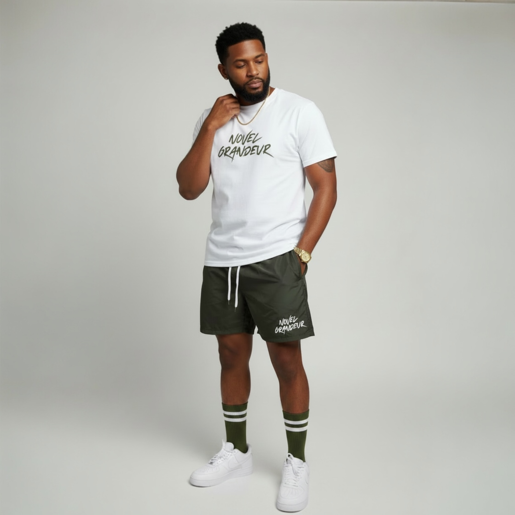 Sea Green & White “Summer Vibes” Boardshorts w/ White & Sea Green “Summer Vibes” Tee