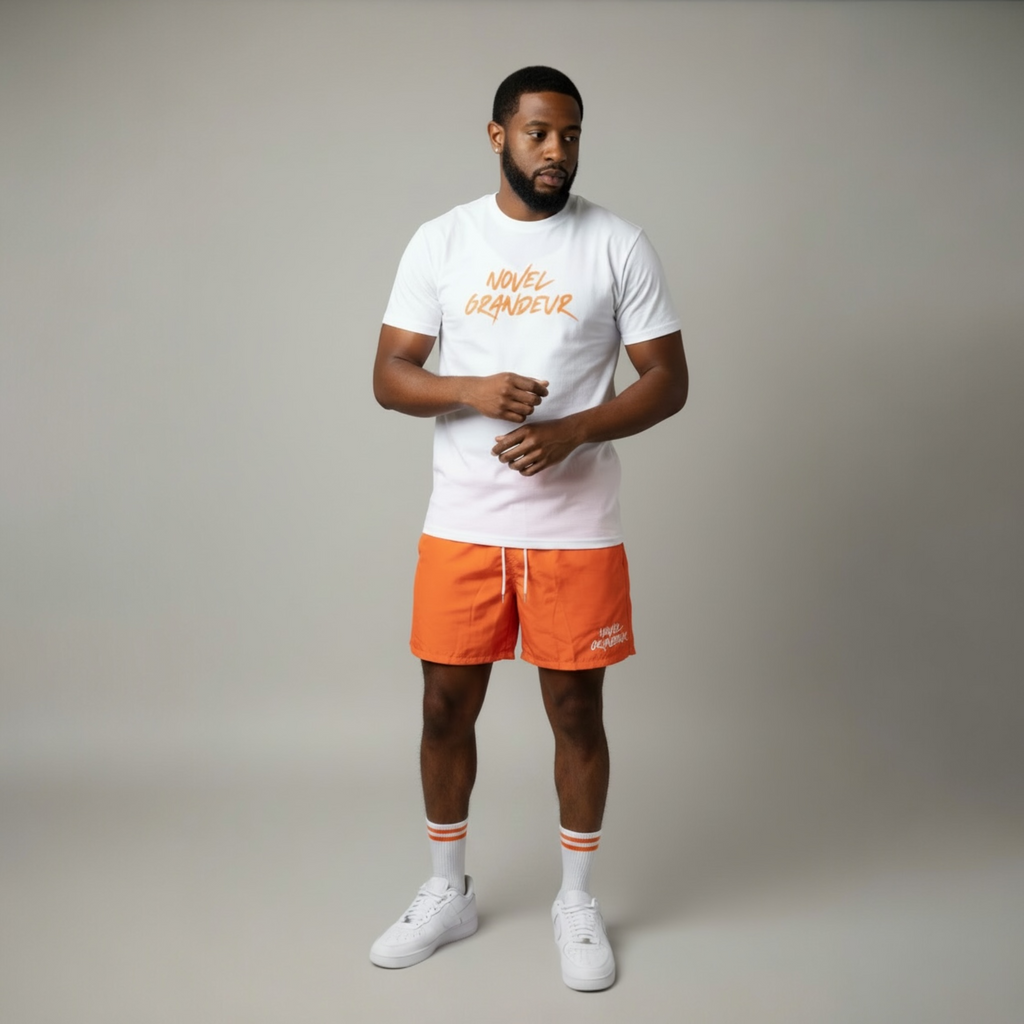 Orange & White “Summer Vibes” Boardshorts w/ White & Orange “Summer Vibes” Tee
