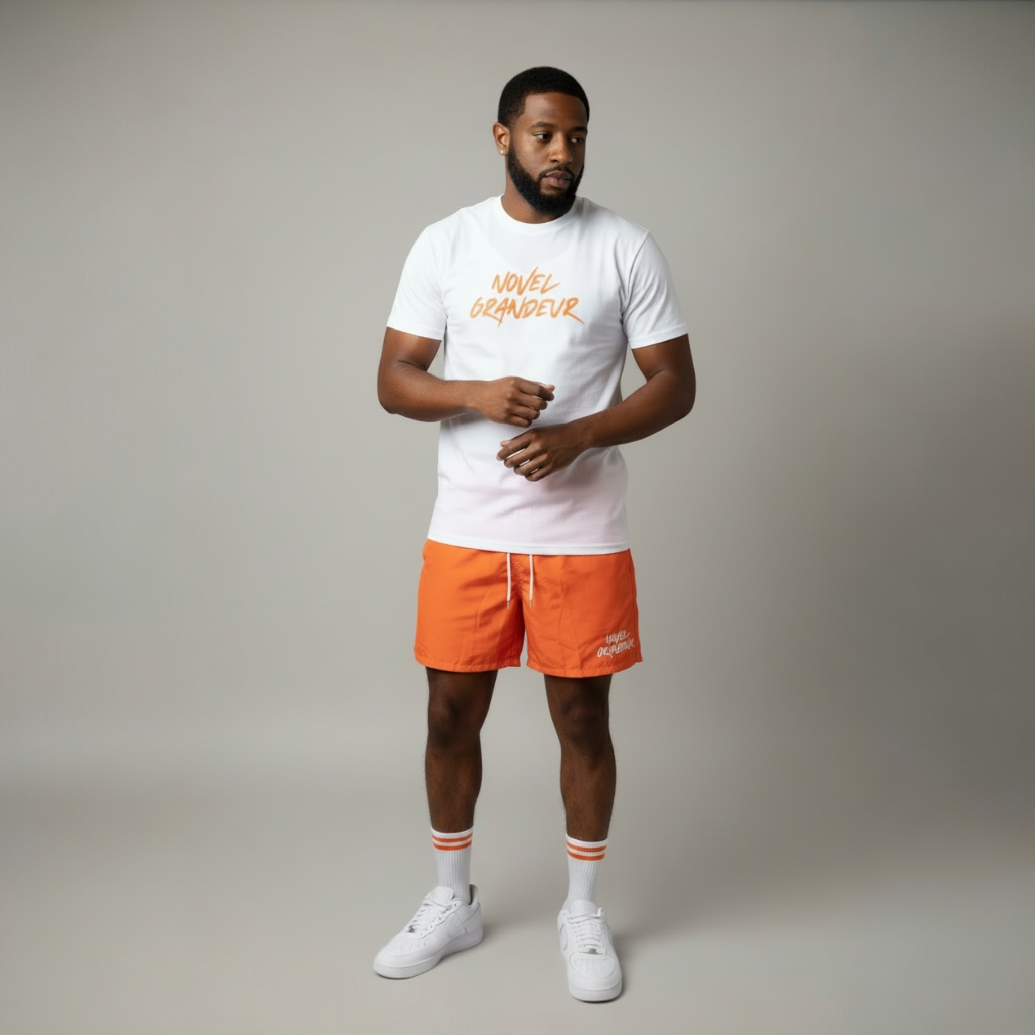 Orange & White “Summer Vibes” Boardshorts w/ White & Orange “Summer Vibes” Tee