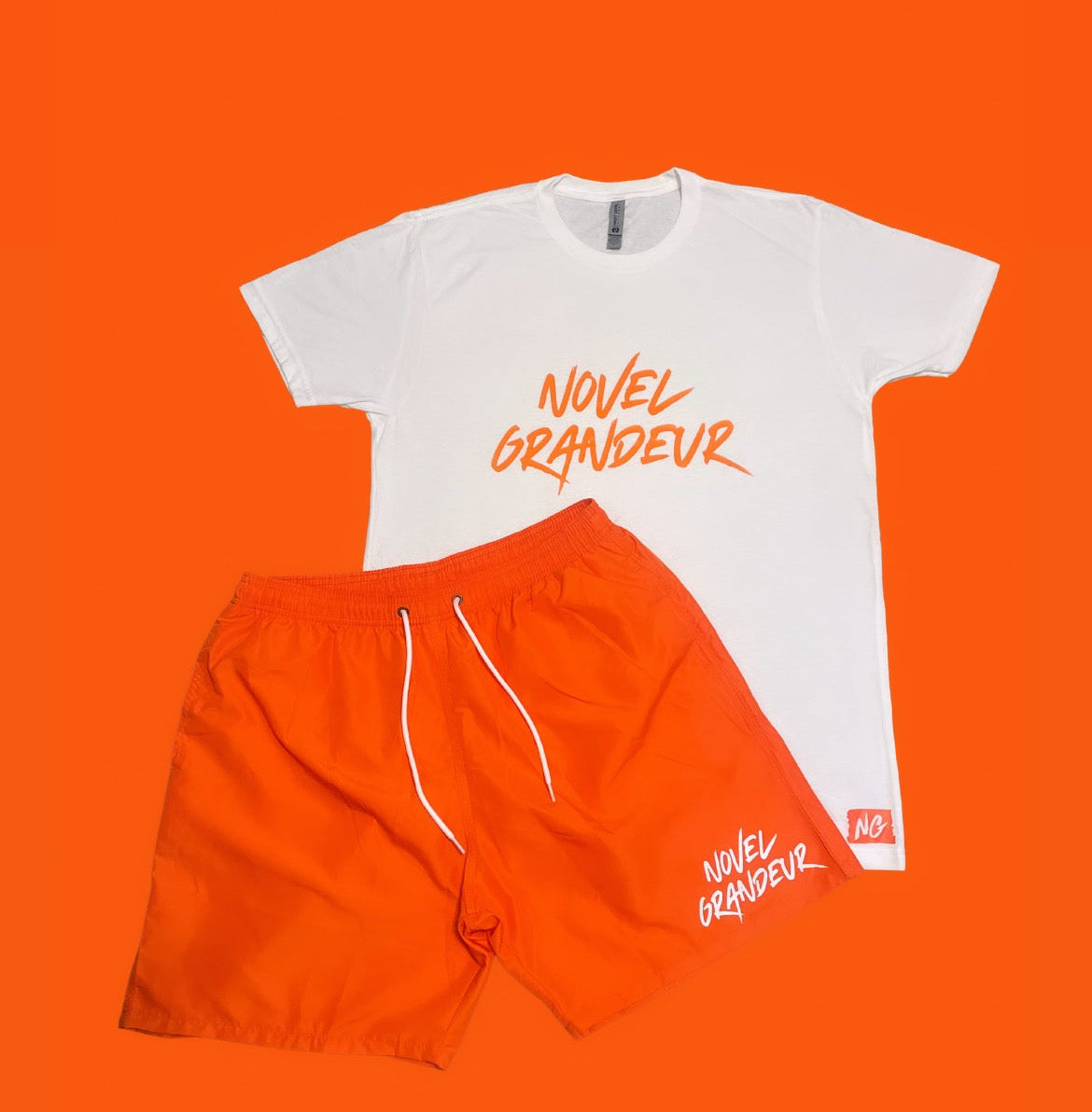 Orange & White “Summer Vibes” Boardshorts w/ White & Orange “Summer Vibes” Tee