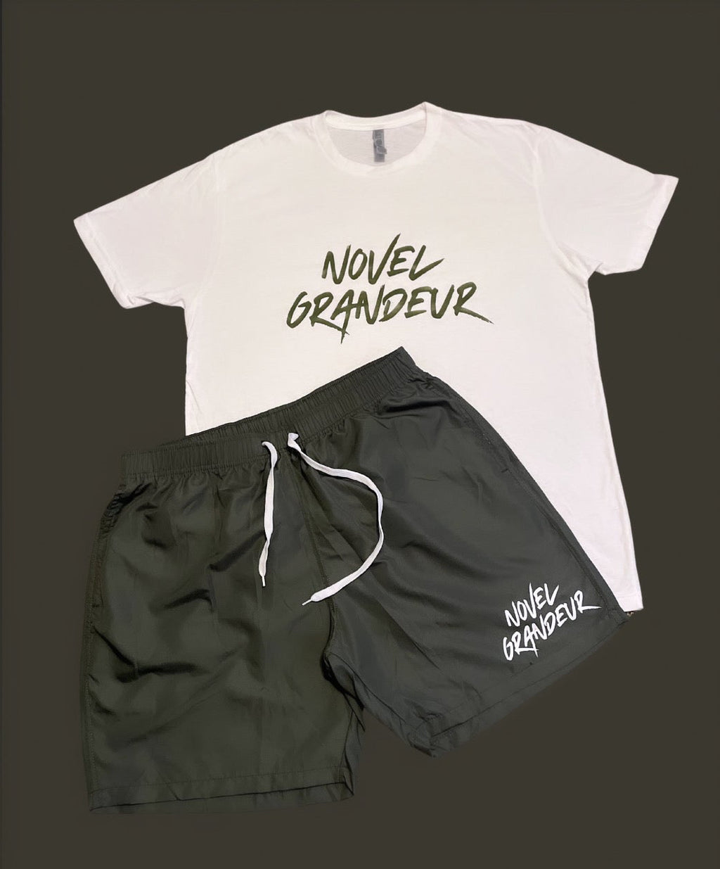 Sea Green & White “Summer Vibes” Boardshorts w/ White & Sea Green “Summer Vibes” Tee